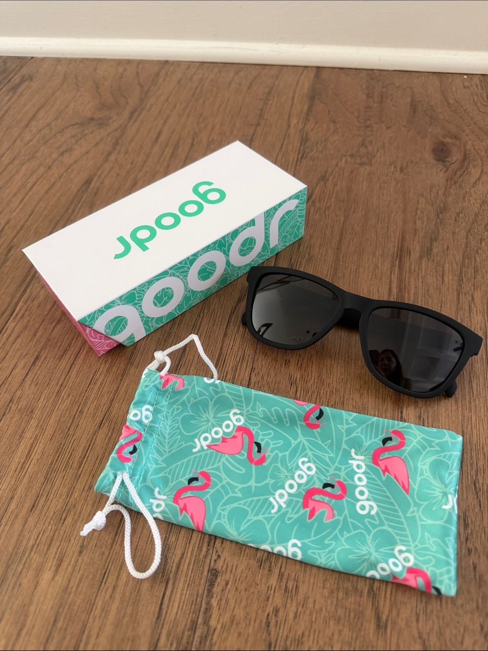 NWT Goodr A Unicorns Calamity Black Sunglasses with Teal Flamingo Pouch